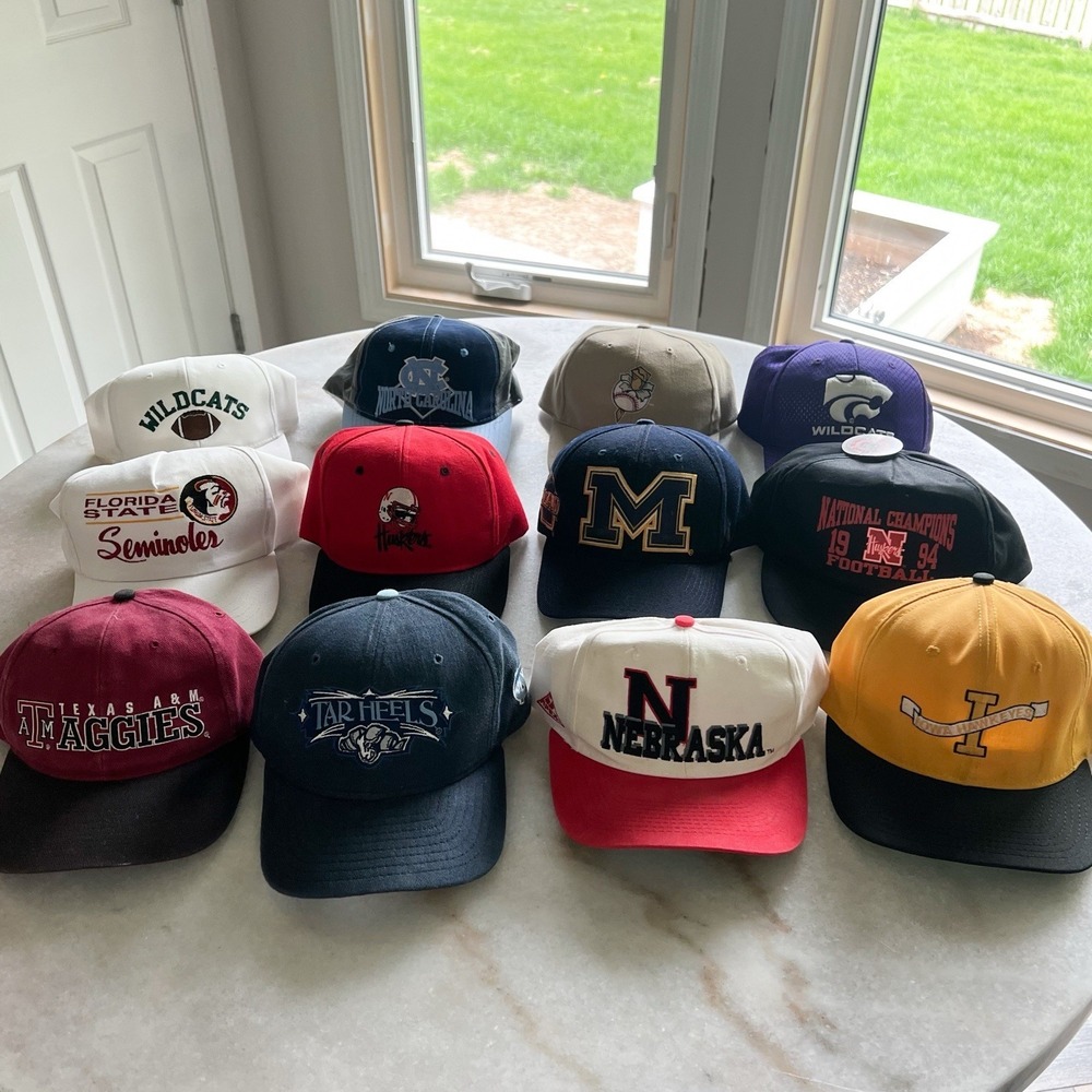 Vintage NCAA Hat Lot 12 Snapback & Fitted Huskers Hawkeyes Gators Tar Heels